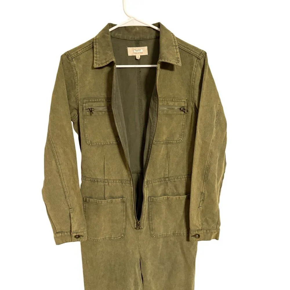 Chelsea & Violet Olive Green Utility Style Jumpsuit Zip Front Four Pockets Small
